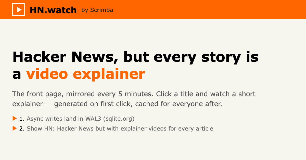HN.watch – 所有 Hacker News 帖子的视频 图片 1