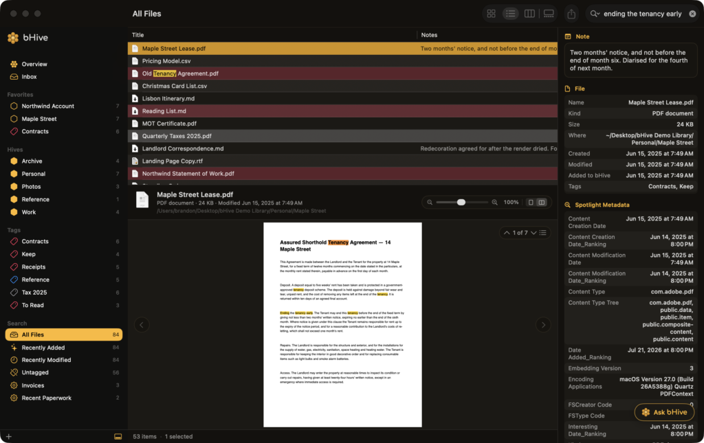 Interroger ses fichiers Mac en local, sans cloud, avec bHive 图片 1