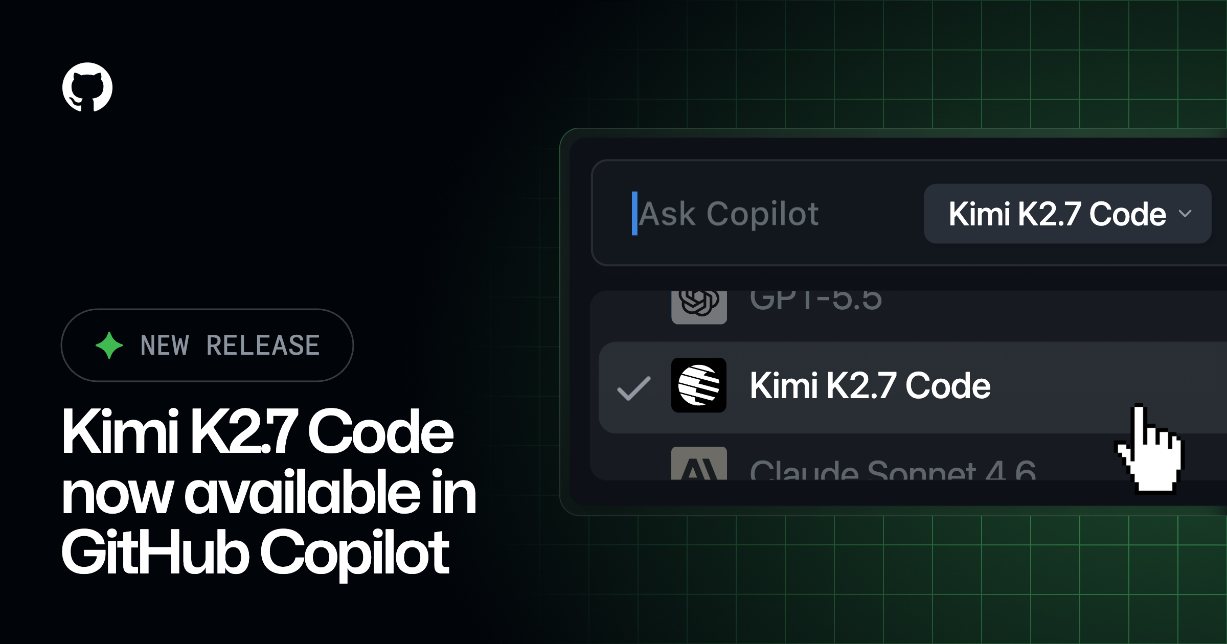 Kimi K2.7 Code is generally available in GitHub Copilot 图片 1