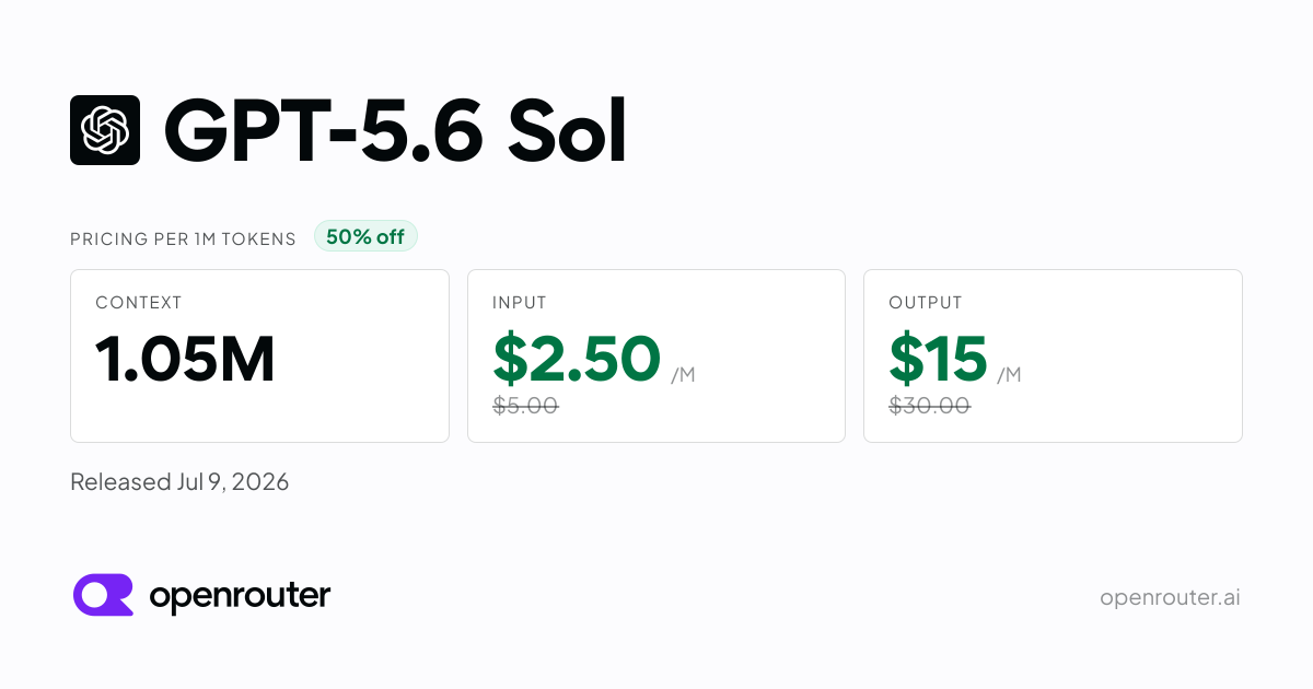 GPT-5.6 Sol Pricing Cut by 50% 图片 1