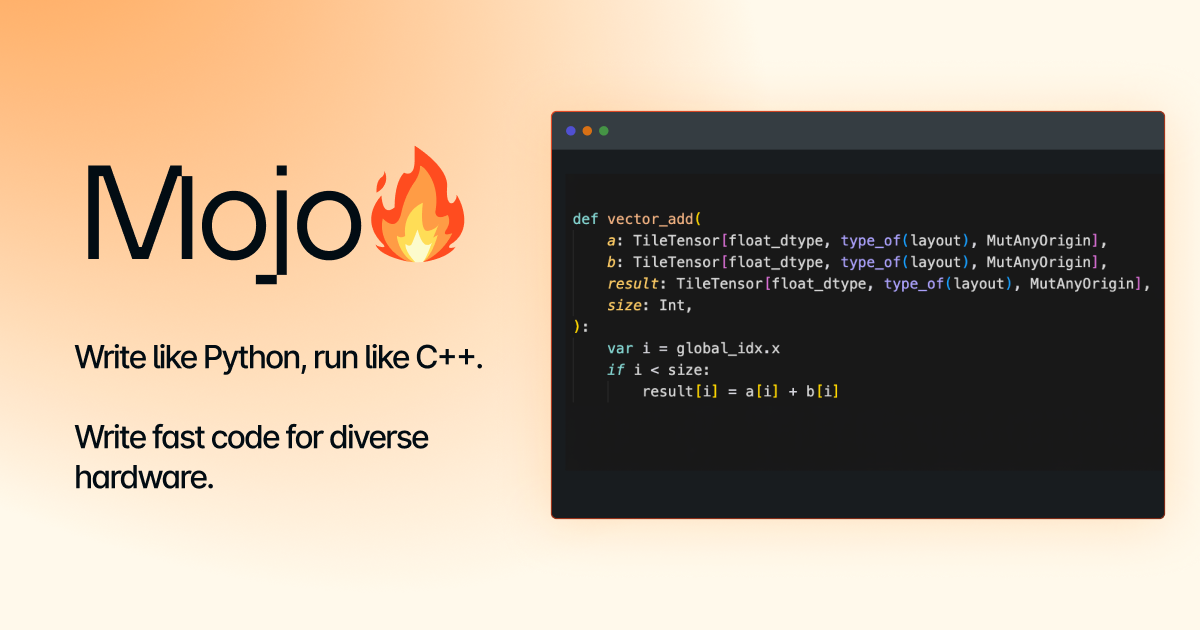 Mojo language, any hardware. Systems-level performance. Pythonic syntax 图片 1