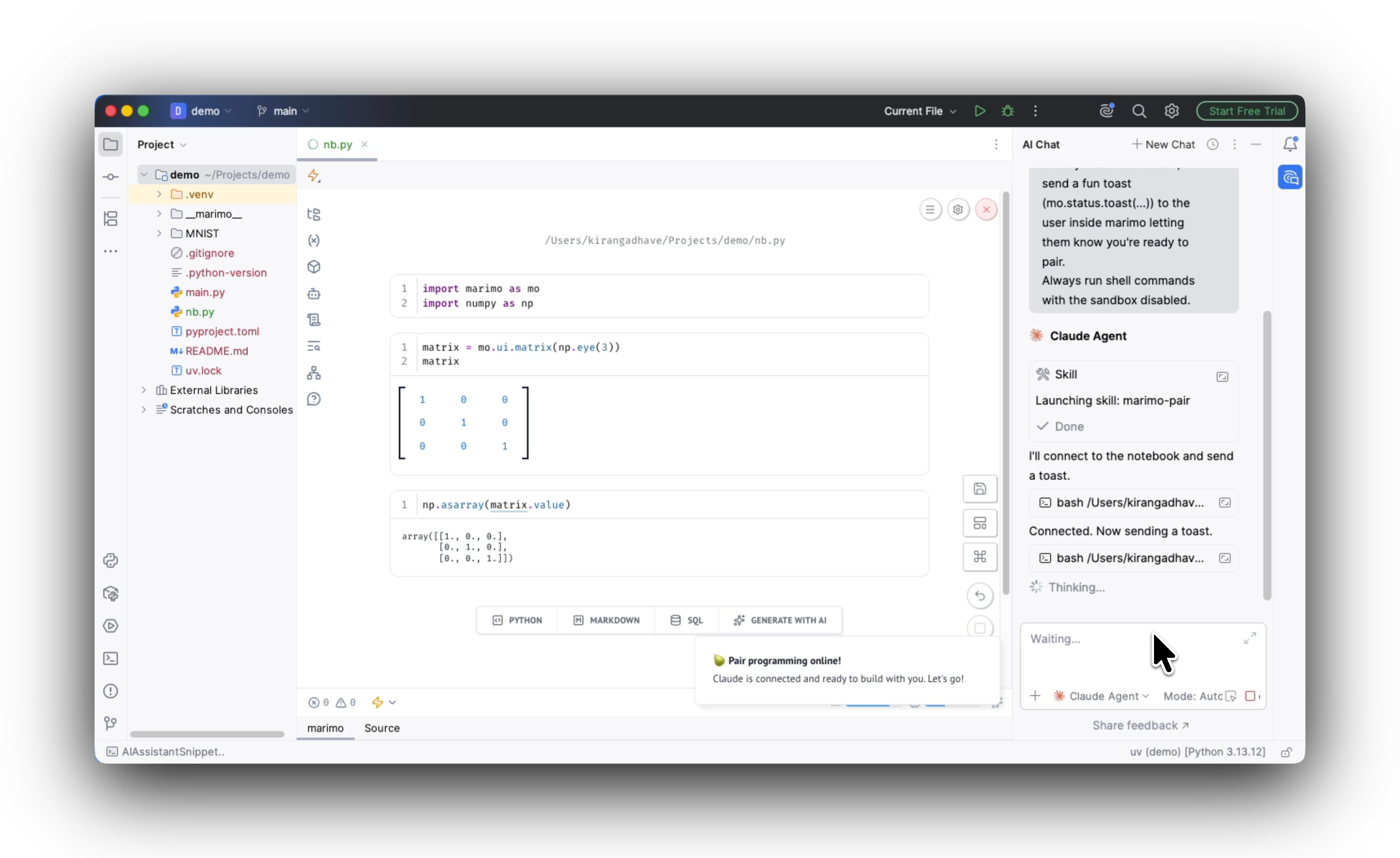 Marimo now runs in PyCharm 图片 1