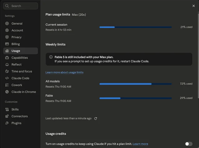 Is the Claude Max 20 quota draining unreasonably fast for anyone else? Lost 21% in 7 minutes 图片 1