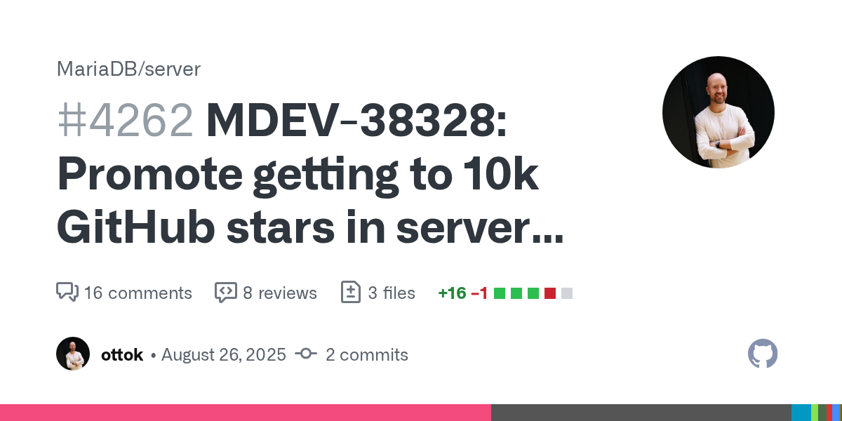 MariaDB: Promote getting to 10k GitHub stars in server log and client prompt 图片 1