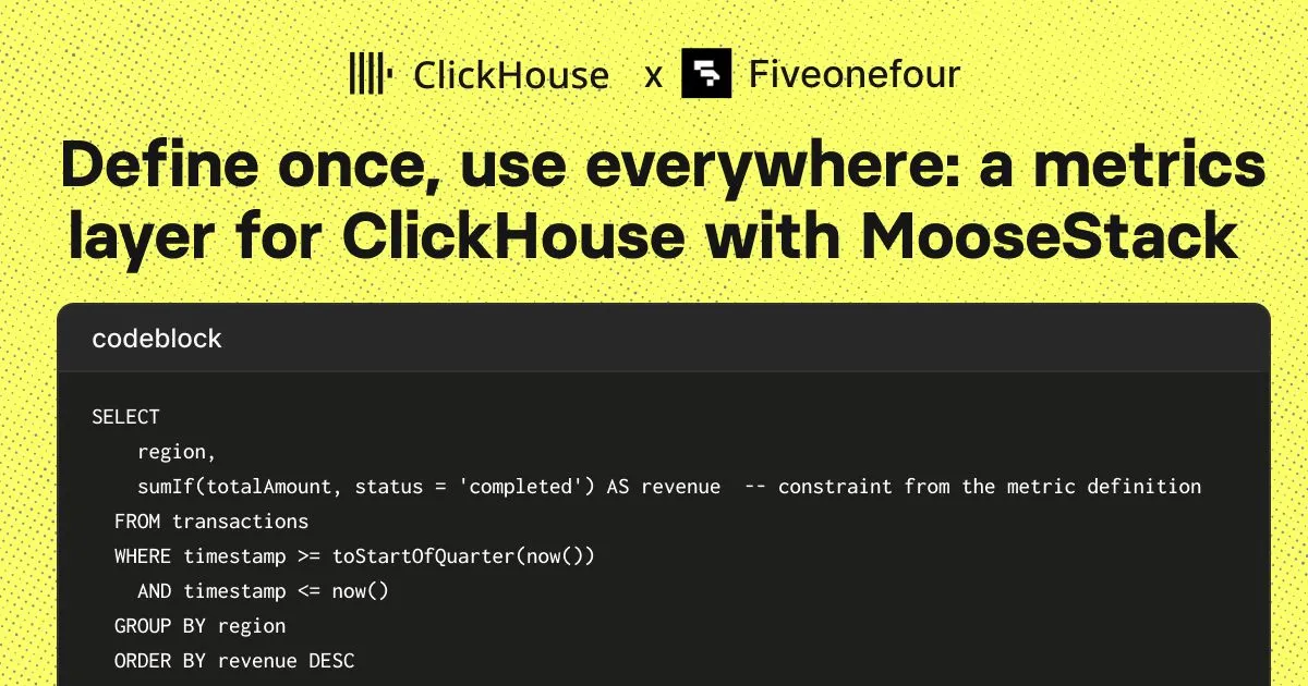 Define once, use everywhere: a metrics layer for ClickHouse with MooseStack 图片 1
