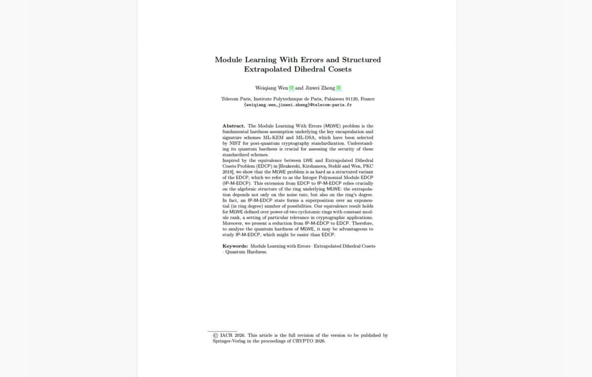 A Peer-Reviewed Crypto 2026 Paper Gave ML-KEM's Foundation a New Quantum Target 图片 1