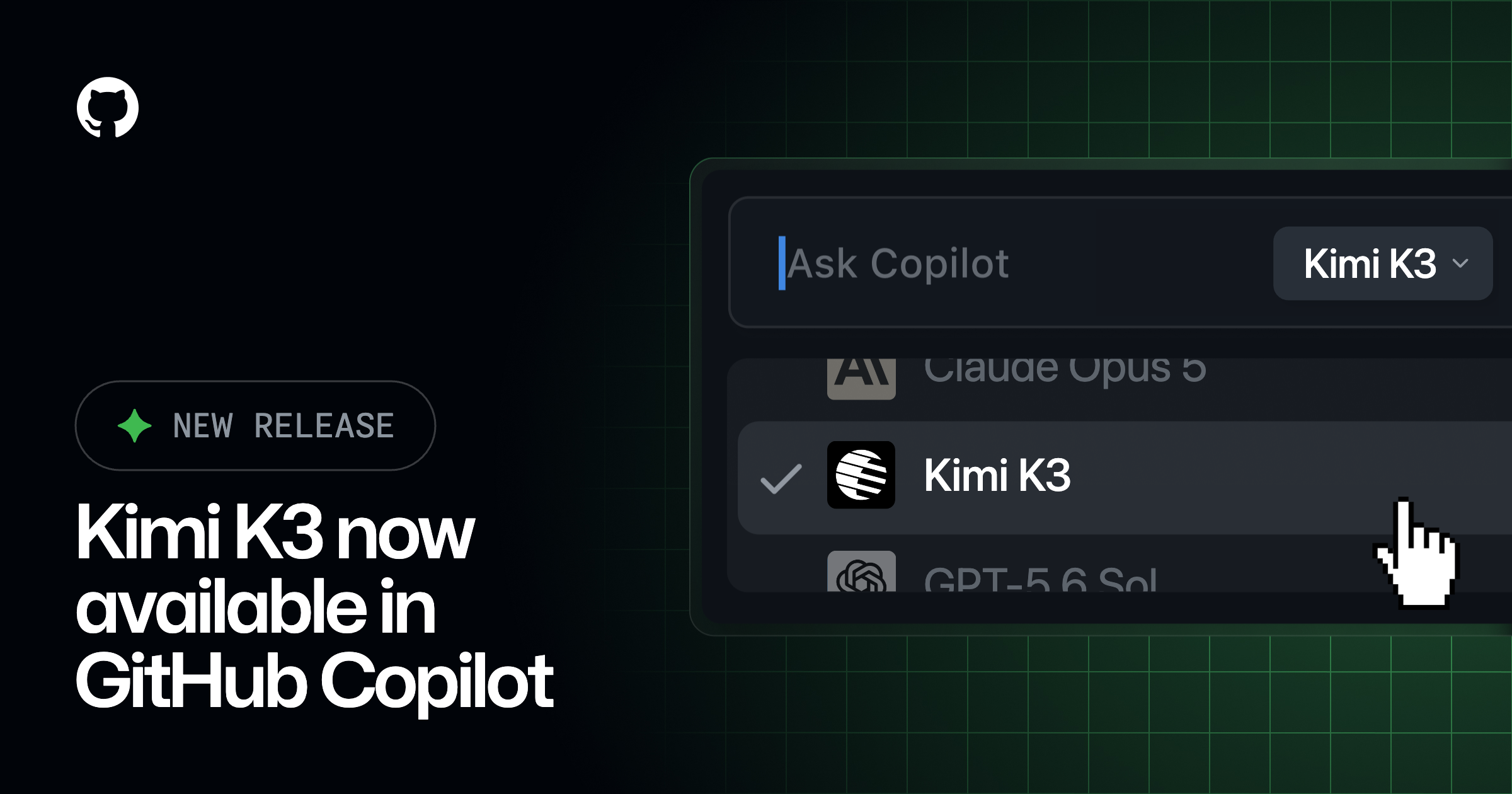 Kimi K3 is now available in GitHub Copilot 图片 1