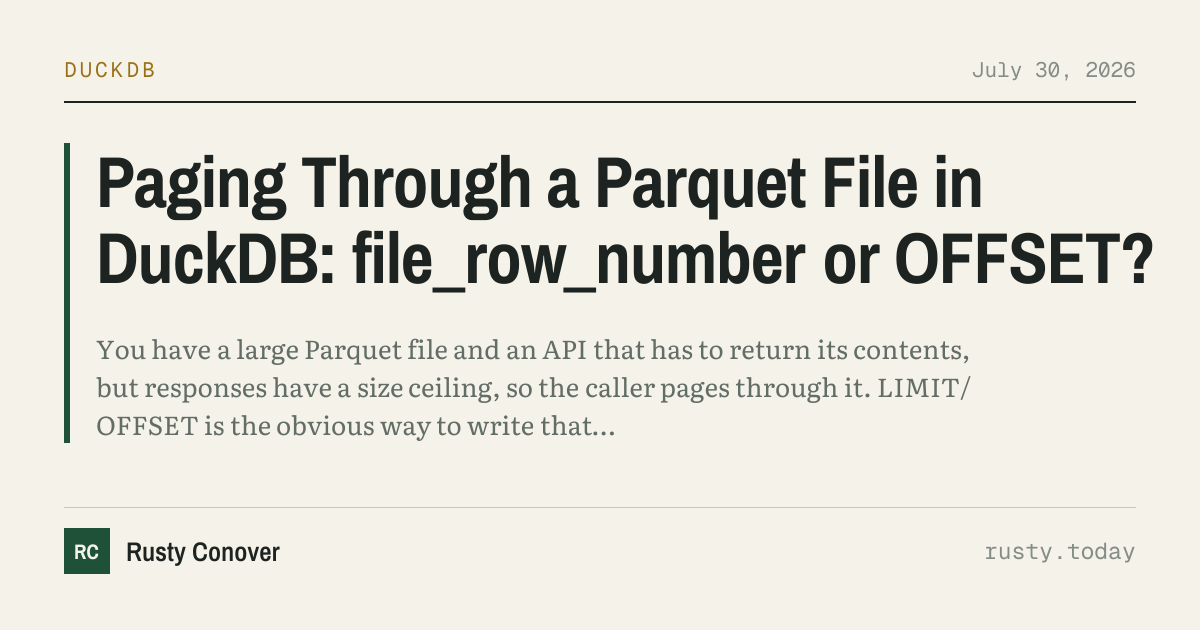 Paging Through a Parquet File in DuckDB: File_row_number or Offset? 图片 1
