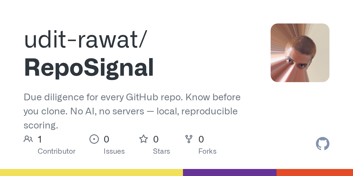 RepoSignal scores GitHub repos for adoption risk. No AI, no servers 图片 1