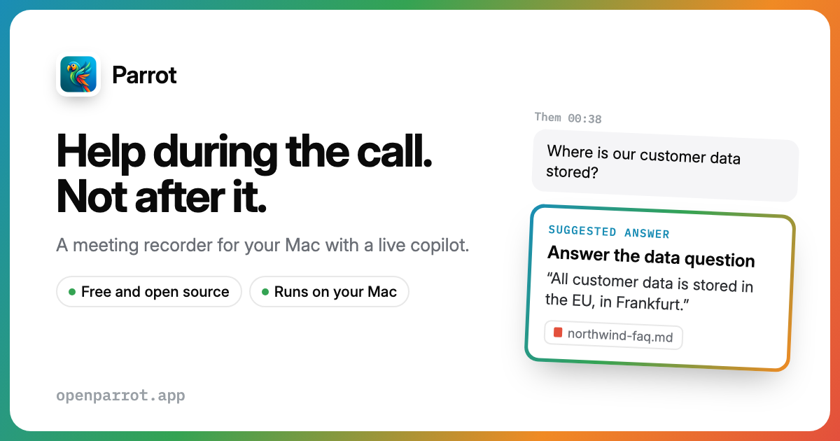 Parrot —— 一款在 Mac 上运行、带有 Copilot 的开源免费智能会议记录器 图片 1