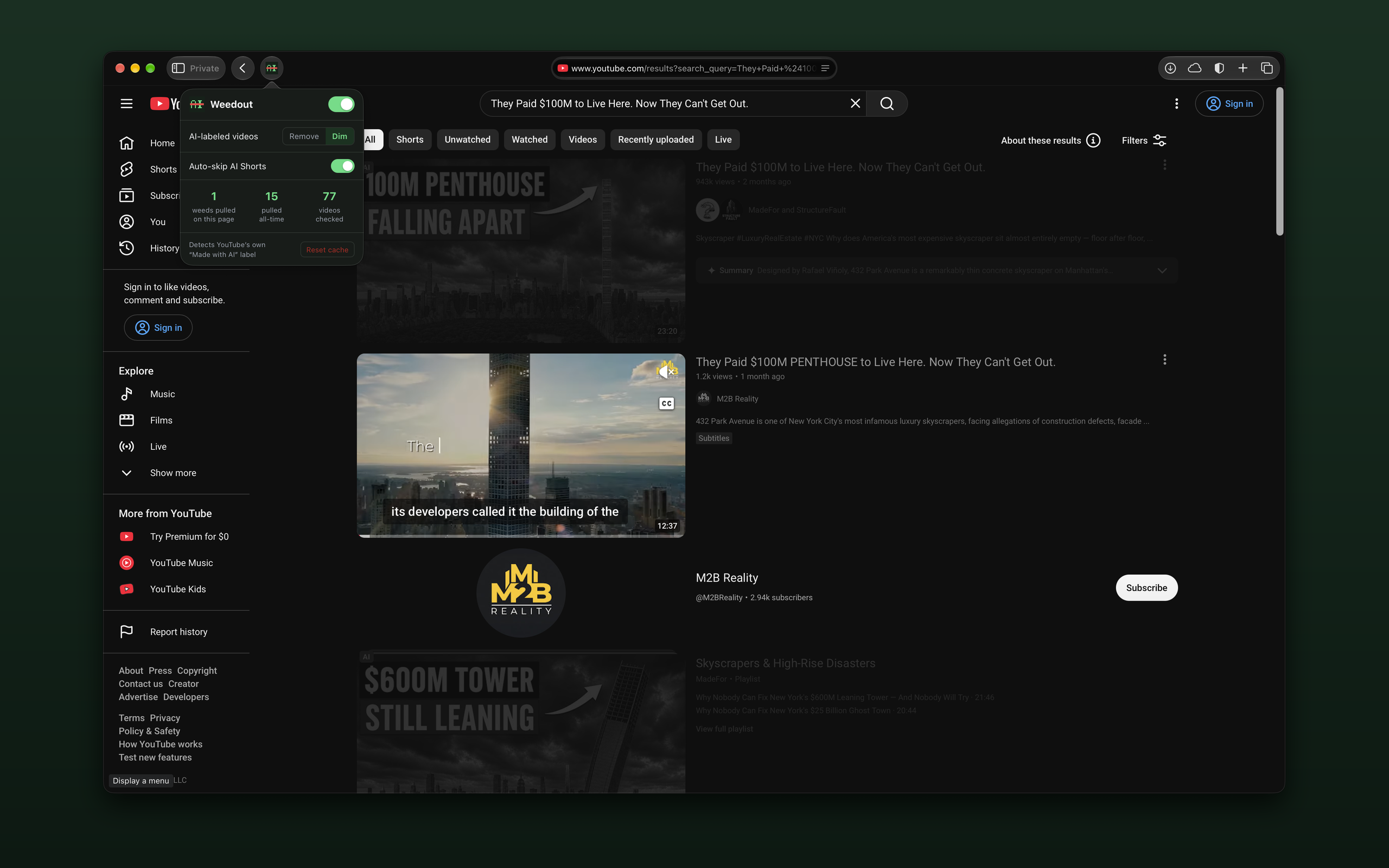 Weedout：一个自动过滤 YouTube AI 标注视频的 Safari 扩展 图片 1