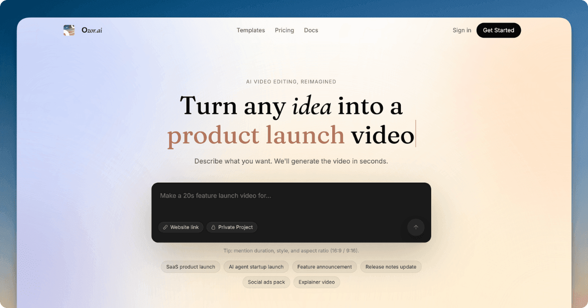 Ozor.ai – Create launch-ready videos from a single prompt 图片 1