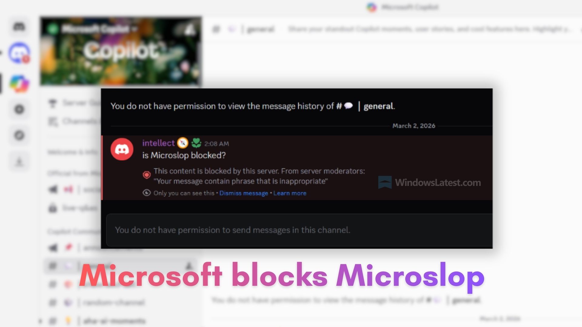 “Microslop” filtered in the official Microsoft Copilot Discord server 图片 1