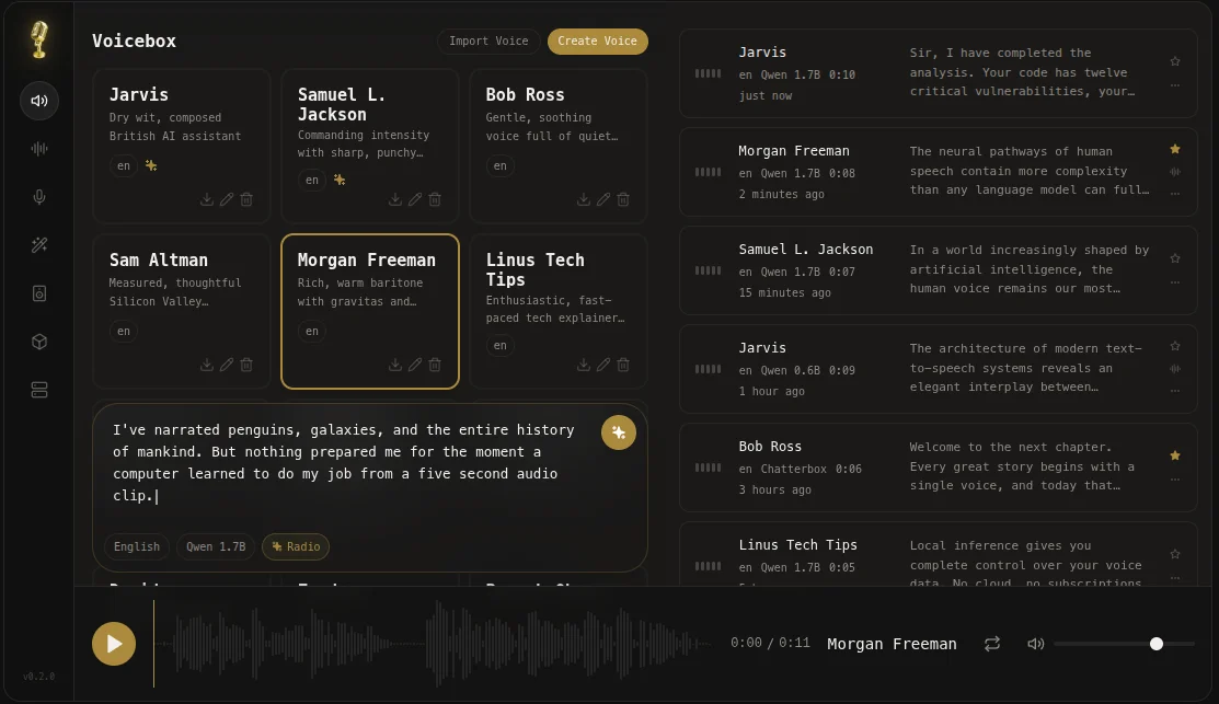 Voicebox is a local-first AI voice studio — a free and open-source alternative to ElevenLabs and WisprFlow 图片 1