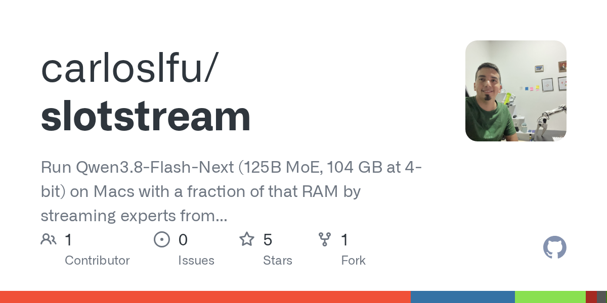 用 slotstream 在 48GB Mac 上跑 104GB 的 Qwen3.8-Flash-Next，速度约 12 tok/s 图片 1