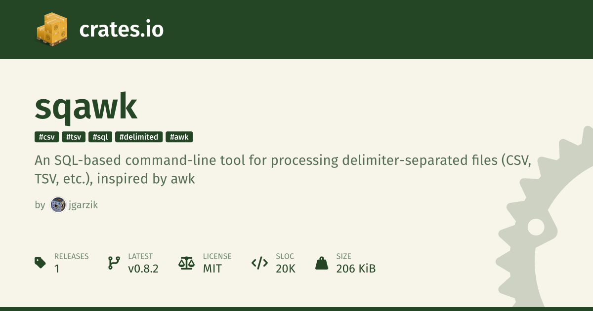 SQawk: SQL-based Awk tool for CSV/TSV files 图片 1