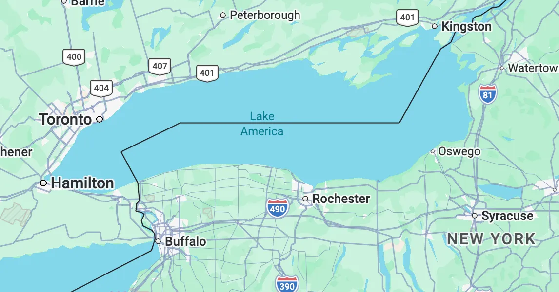Google Maps Now Shows ‘Lake America’ Instead of Lake Ontario 图片 1