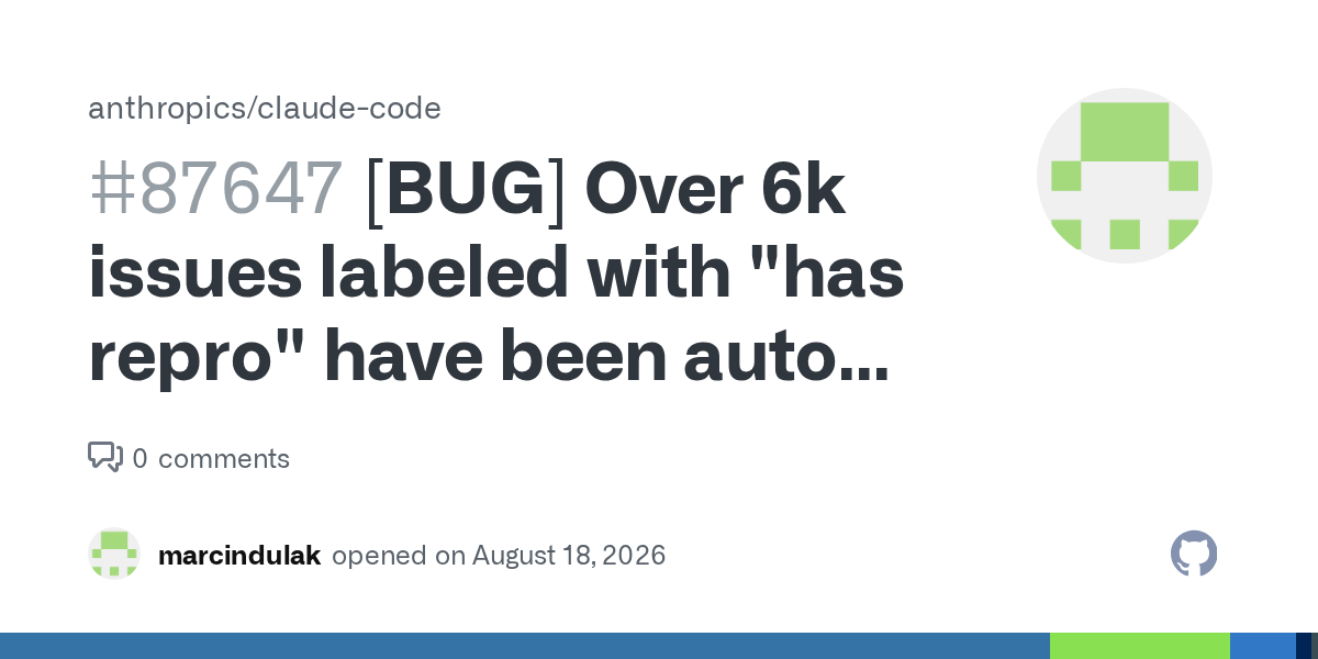 Claude Code: Over 6k issues labeled "has repro" auto-closed since March 2026 图片 1