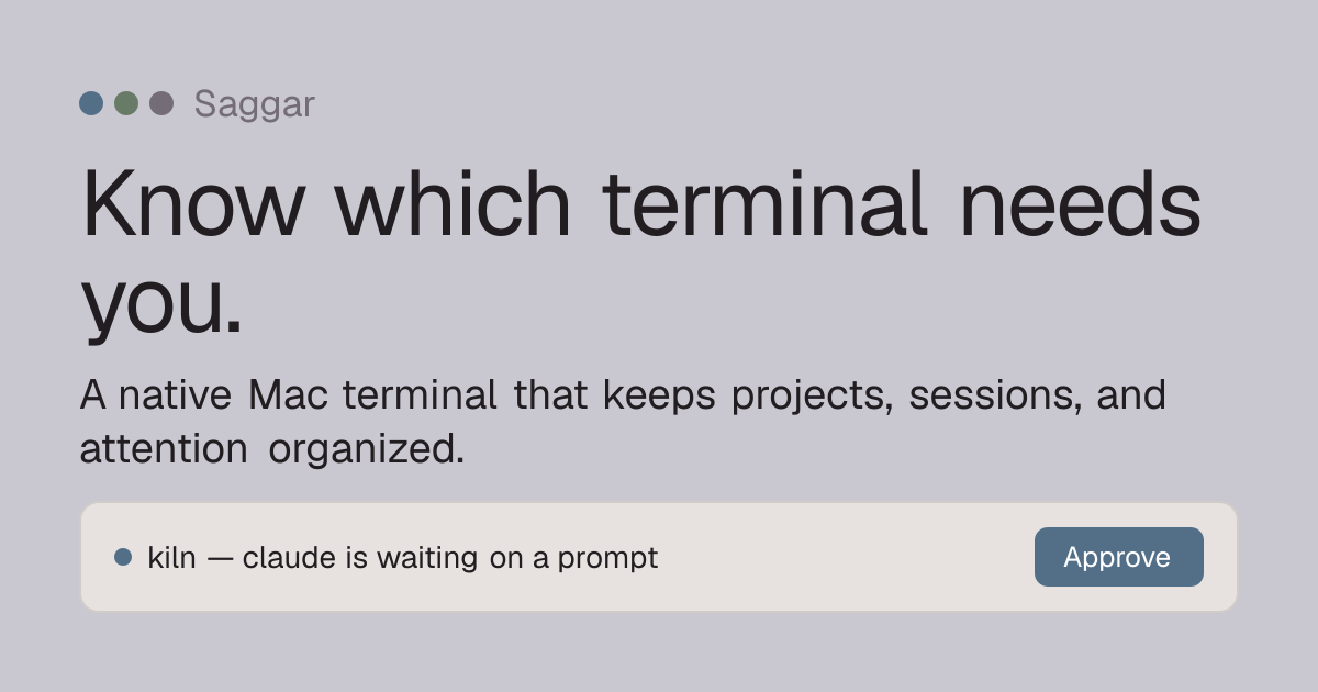 Saggar, a Mac terminal that keeps sessions and your attention organized 图片 1